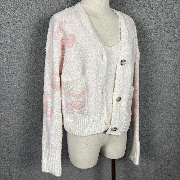 Hippie Rose Juniors XL Pink & White Cream Cherry Print Sweater & Cardigan NWT's. - Picture 3 of 8